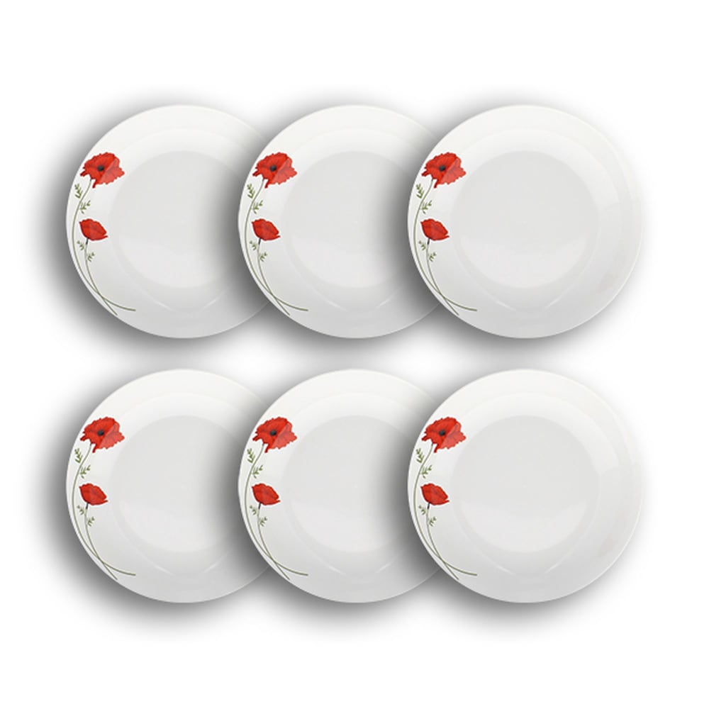 Lot de 6 assiettes creuses porcelaine blanche avec dessin 20,5cm