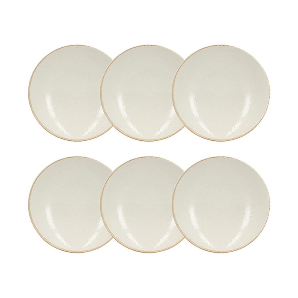 Lot de 6 assiettes creuses en porcelaine blanche et liseré beige 21cm