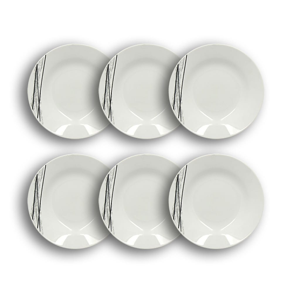 Lot de 6 assiettes creuses porcelaine blanche à rayures noires 20cm