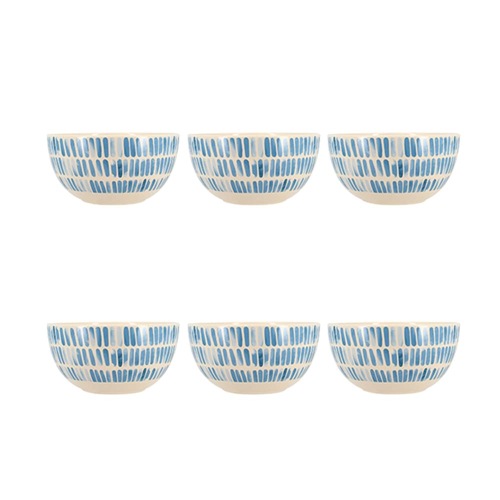 Lot de 6 bols 58cl en grès blanc et rayures bleues Lot de 6 bols 58cl en grès blanc et rayures bleues