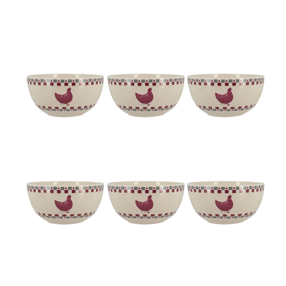 Lot de 6 bols 55cl en grès avec imprimé poule Lot de 6 bols 55cl en grès avec imprimé poule