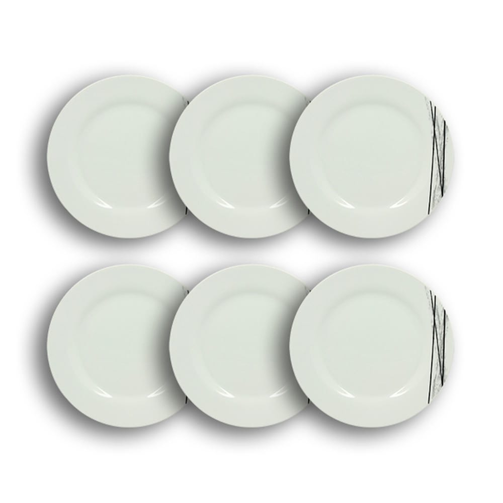Lot de 6 assiettes à dessert porcelaine blanche à rayures noires 19cm Lot de 6 assiettes à dessert porcelaine blanche à rayures noires 19cm