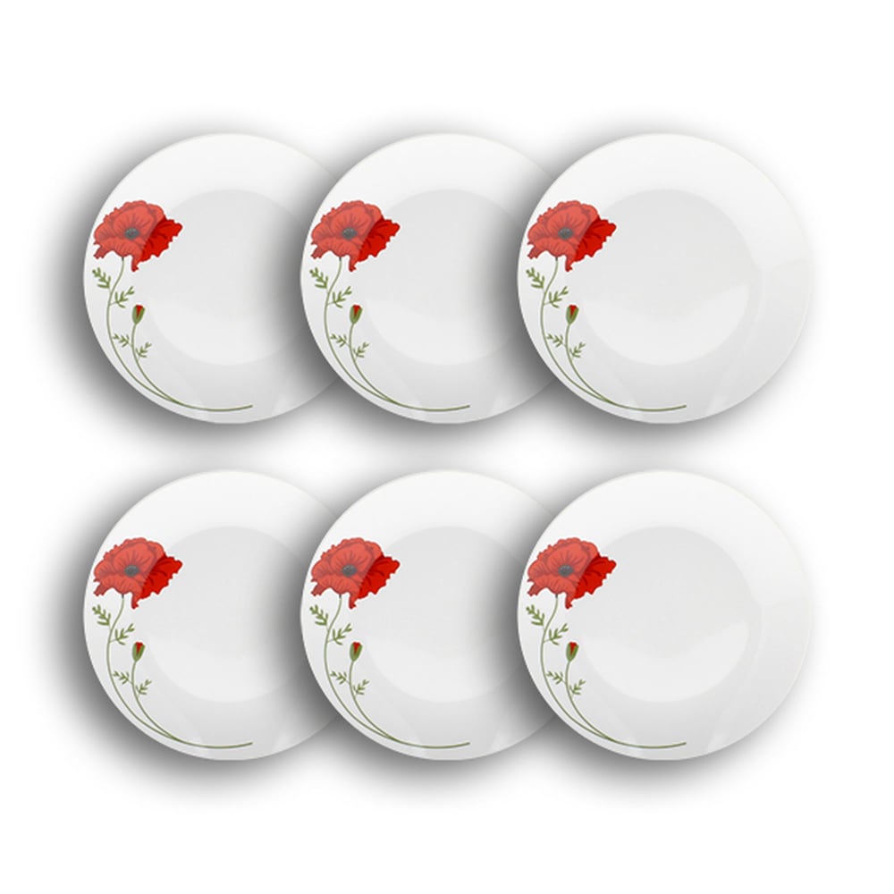 Lot de 6 assiettes à dessert porcelaine blanche avec dessin 19,5cm Lot de 6 assiettes à dessert porcelaine blanche avec dessin 19,5cm