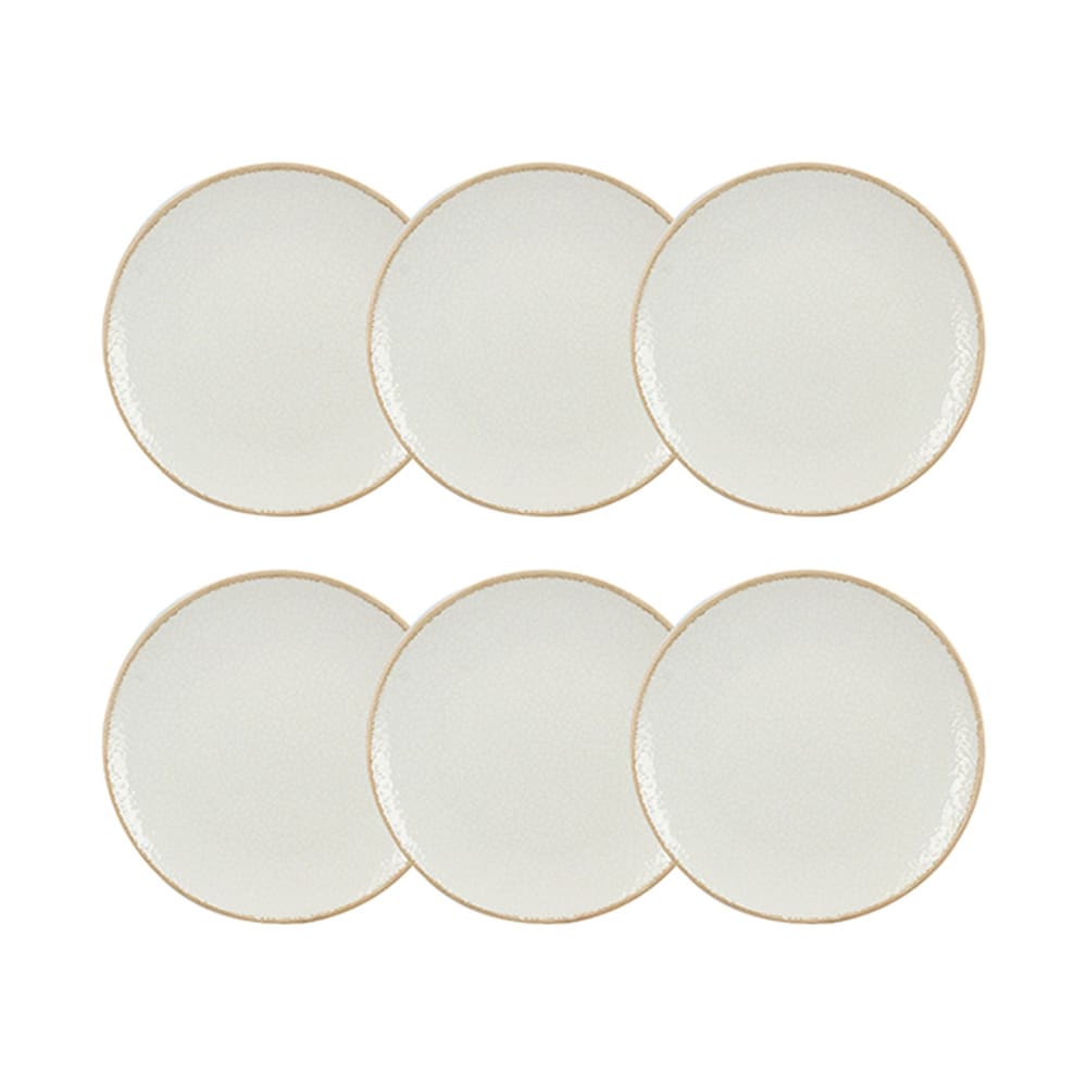 Lot de 6 assiettes à dessert porcelaine blanche et liseré beige 20cm Lot de 6 assiettes à dessert porcelaine blanche et liseré beige 20cm