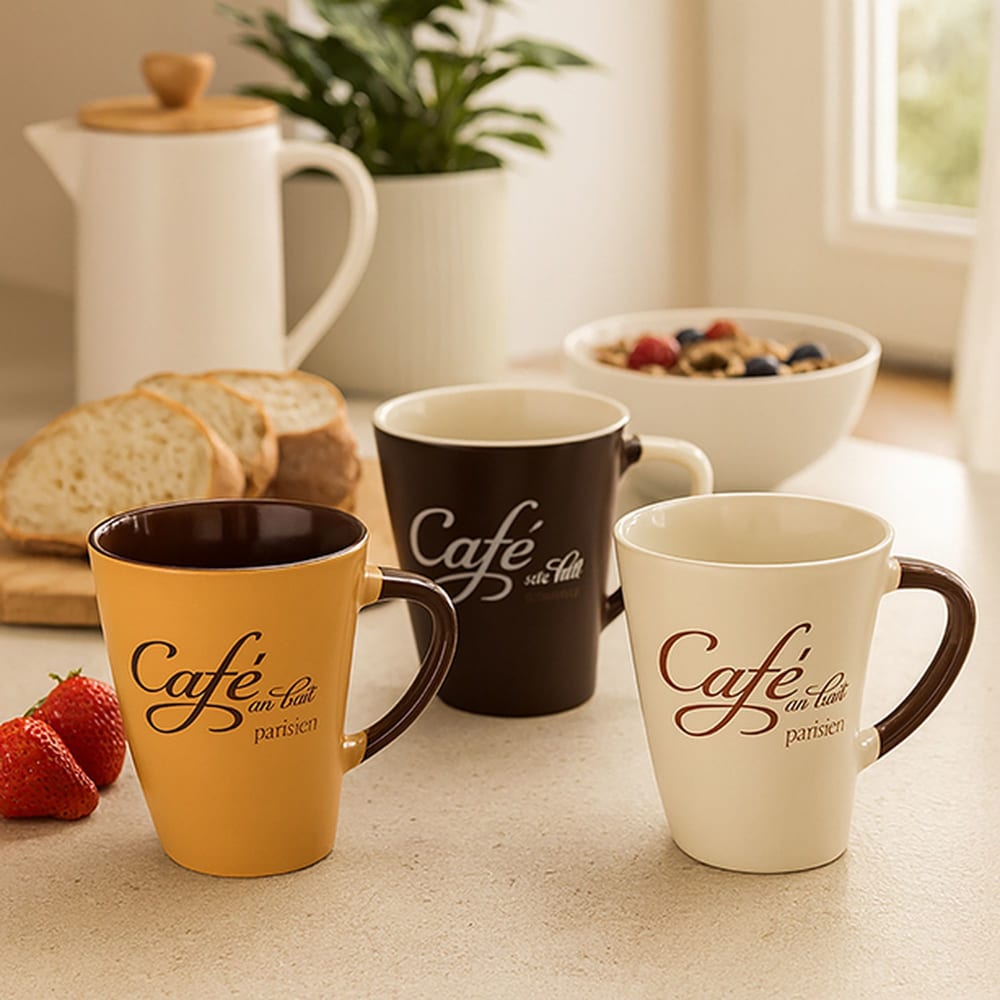 Lot de 6 mugs en grès 3 couleurs assorties 30cl - Maisons du Monde