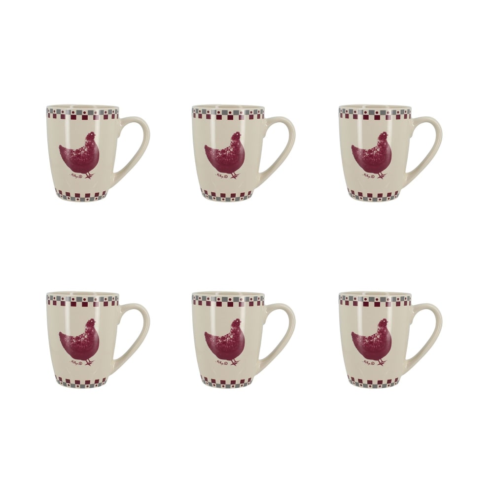 Lot de 6 mugs 38cl en grès avec imprimé poule Lot de 6 mugs 38cl en grès avec imprimé poule