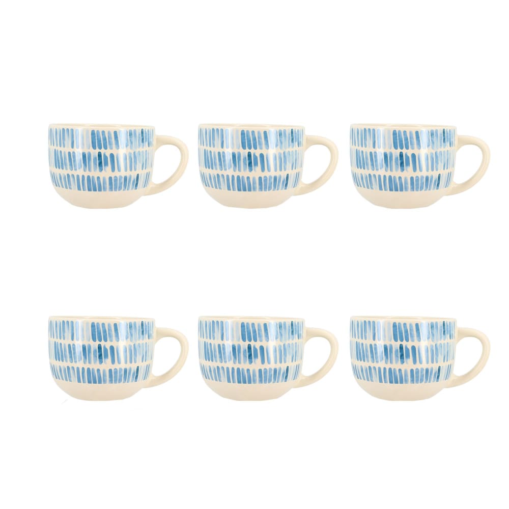 Lot de 6 jumbos 45cl en grès blanc et rayures bleues Lot de 6 jumbos 45cl en grès blanc et rayures bleues
