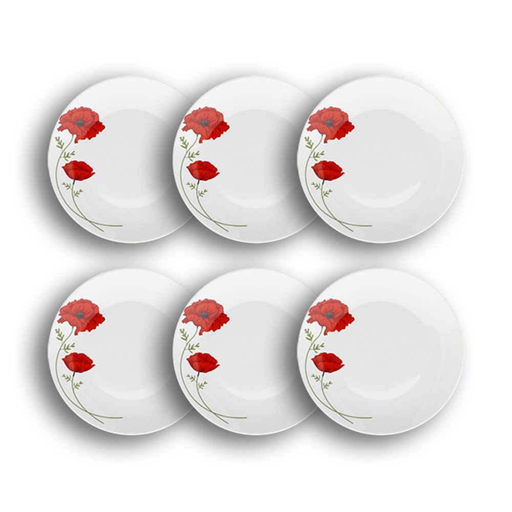 Lot de 6 assiettes plates porcelaine blanche avec dessin fleuri 27cm