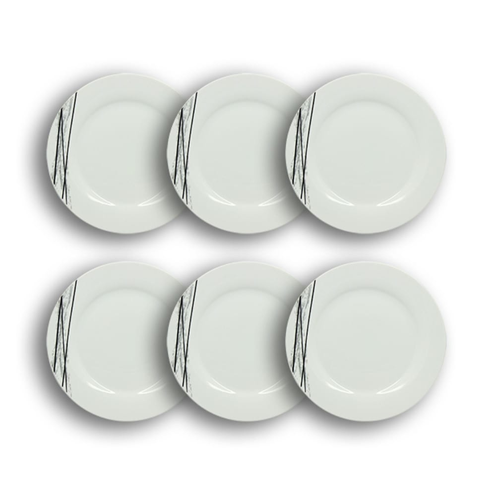 Lot de 6 assiettes plates porcelaine blanche à rayures noires 27cm Lot de 6 assiettes plates porcelaine blanche à rayures noires 27cm