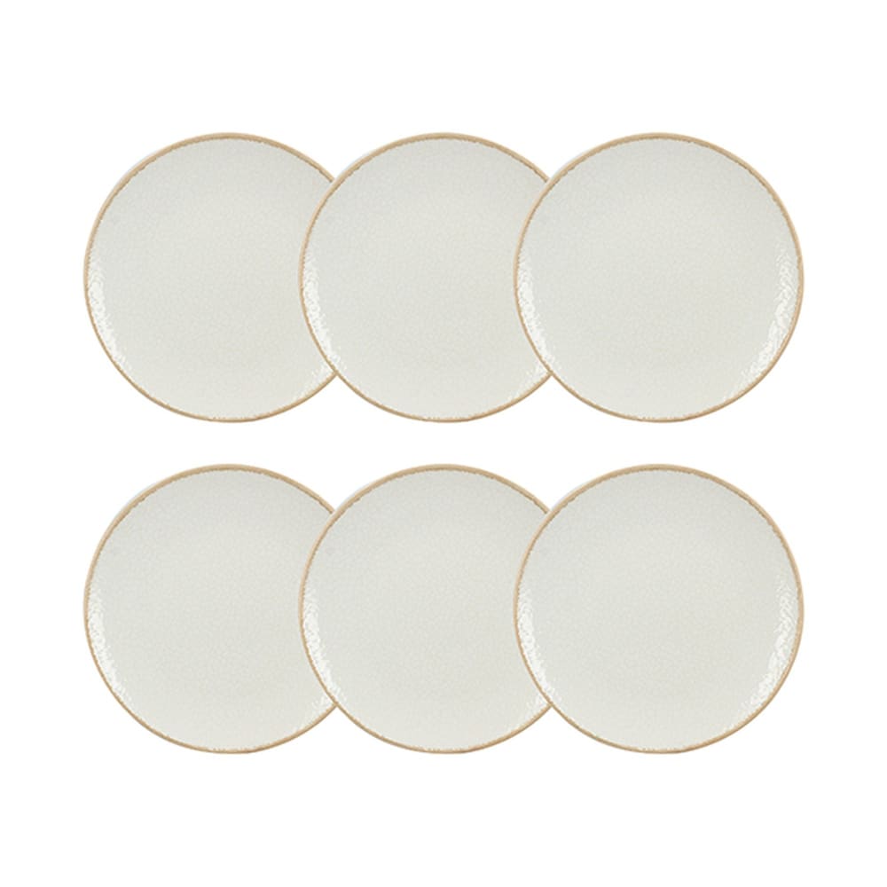 Lot de 6 assiettes plates en porcelaine blanche et liseré beige 27cm Lot de 6 assiettes plates en porcelaine blanche et liseré beige 27cm