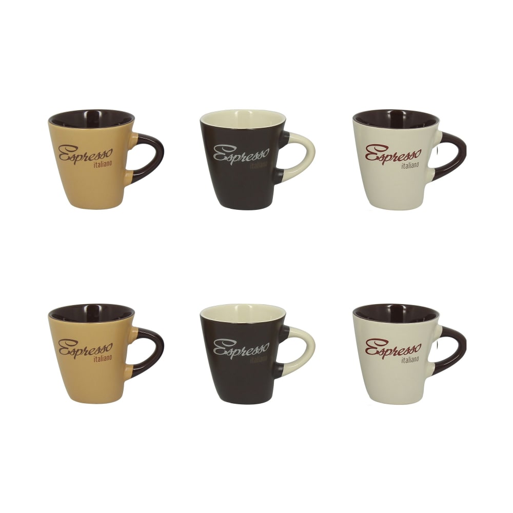 Lot de 6 tasses en grès 3 couleurs assorties 15cl Lot de 6 tasses en grès 3 couleurs assorties 15cl