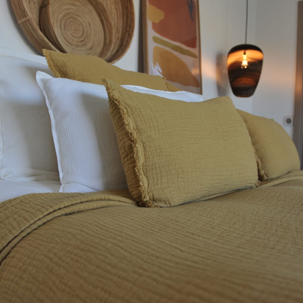 Dessus de lit en coton et lin gaufré Curry 240X260 CM