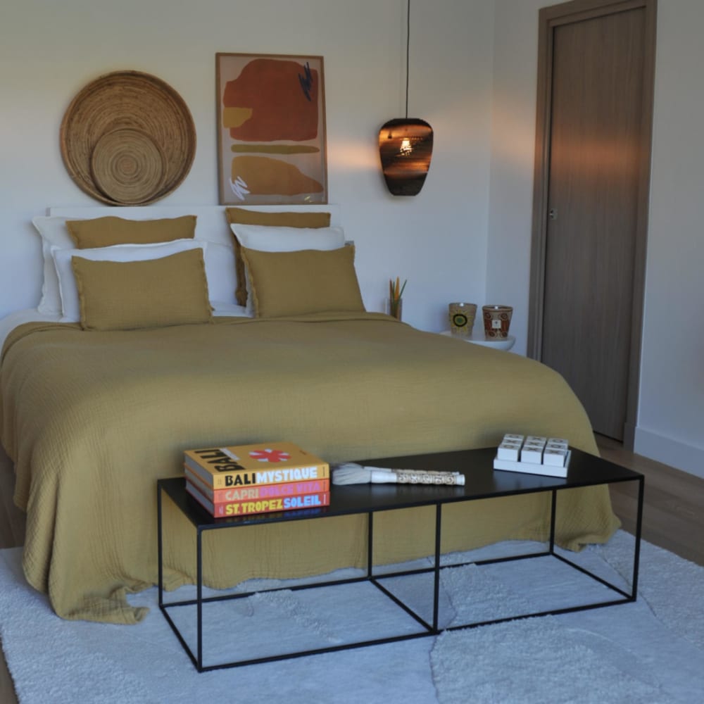 Dessus de lit en coton et lin gaufré Curry 265X275 CM