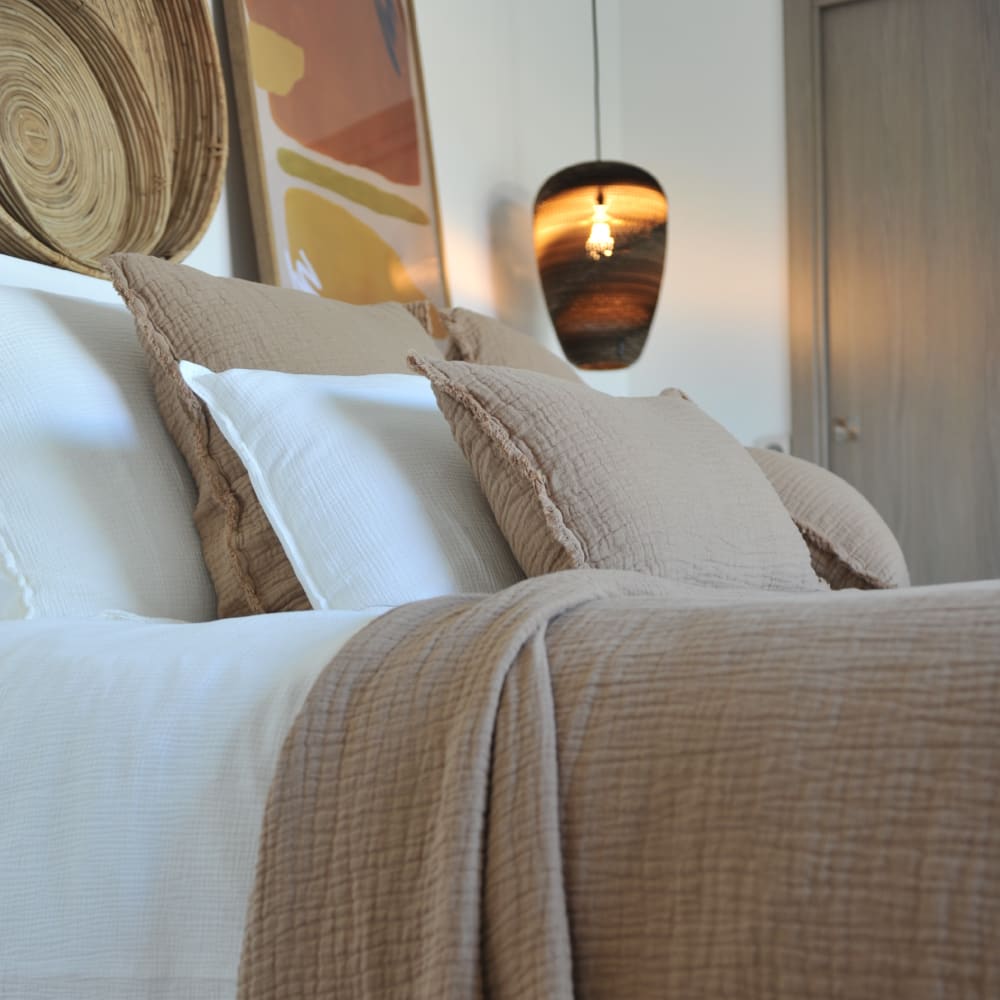 Dessus de lit en coton et lin gaufré Cannelle 240X260 CM