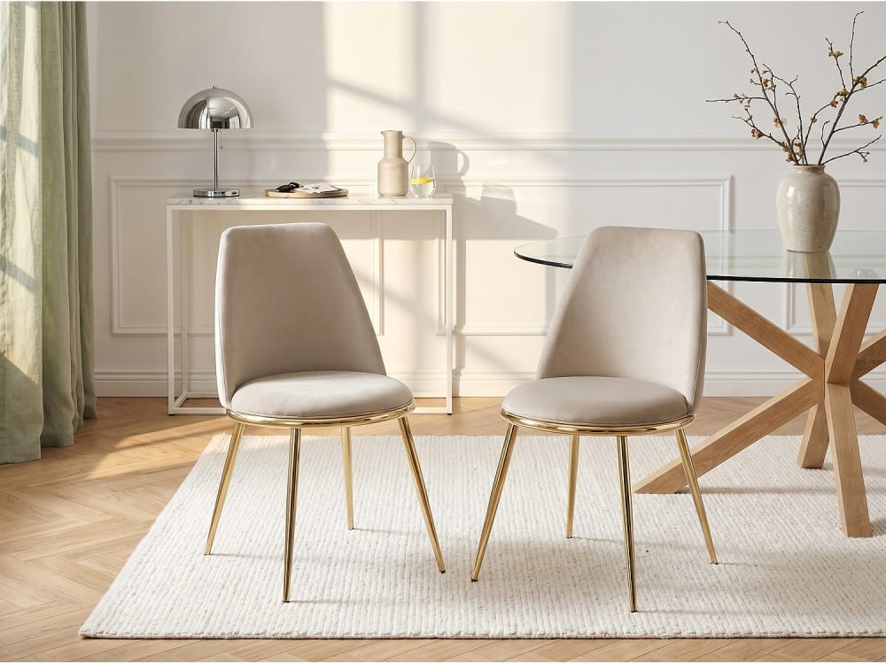 Lot de 2 chaises polyester beige Lot de 2 chaises polyester beige