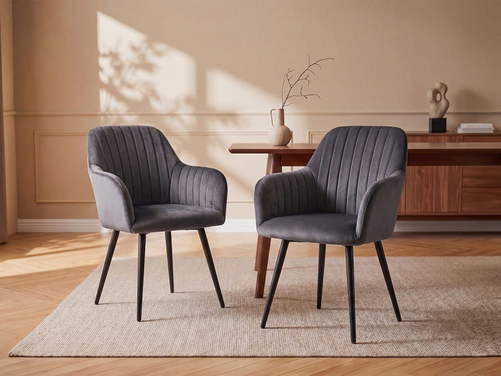 Lot de 6 chaises velours gris anthracite