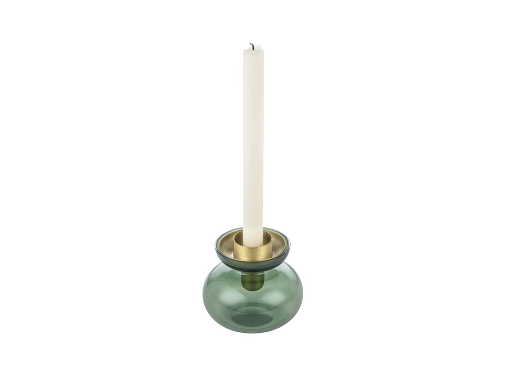 Vase et Bougeoir en verre soufflé et laiton vert 10 x 11 cm — vue 3