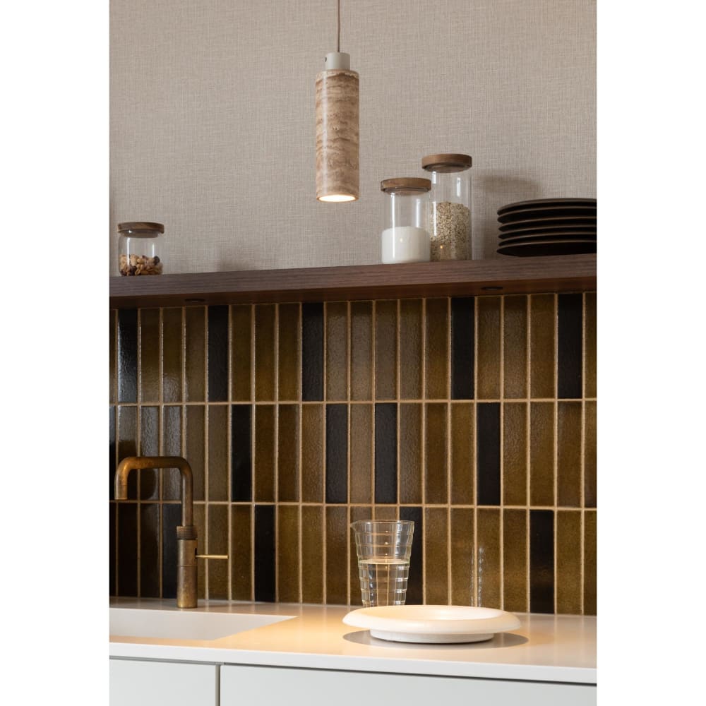 Suspension travertin brun ø12cm — vue 3