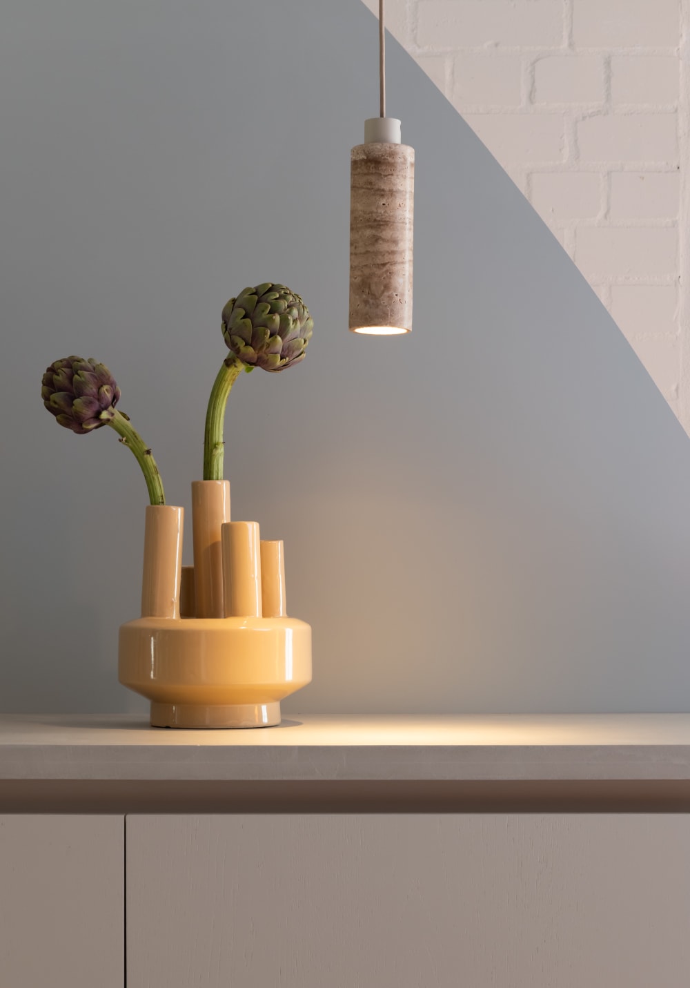 Suspension travertin brun ø12cm — vue 4