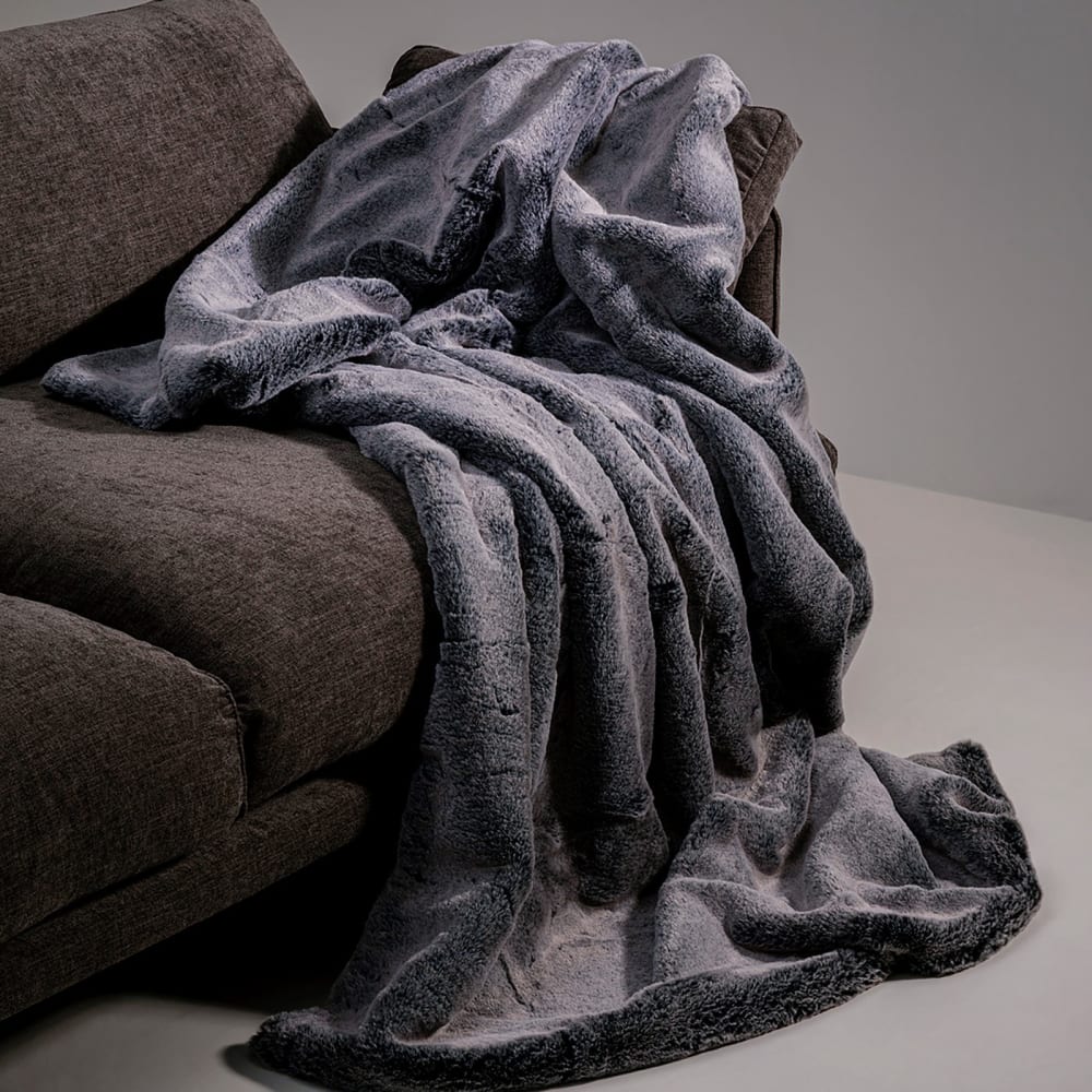 Kare Design Decke in Fell-Optik, grau, 150x200cm style modern - Pes - Polyester