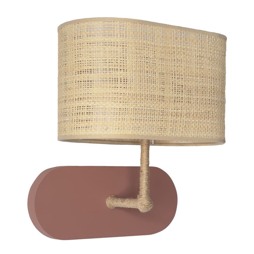 Applique en bois terracotta et abat-jour en fibres tressées H30