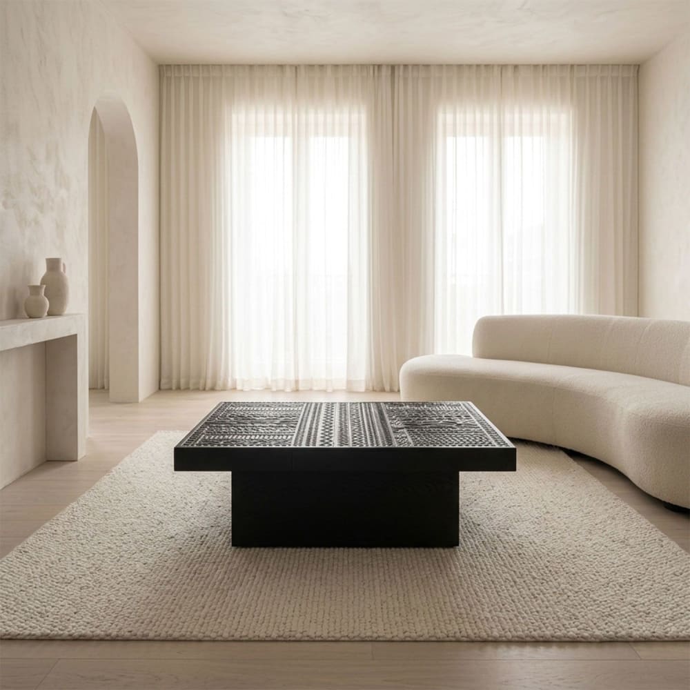 Table rectangulaire style ethnique 60x120cm 2 tiroirs bois noir