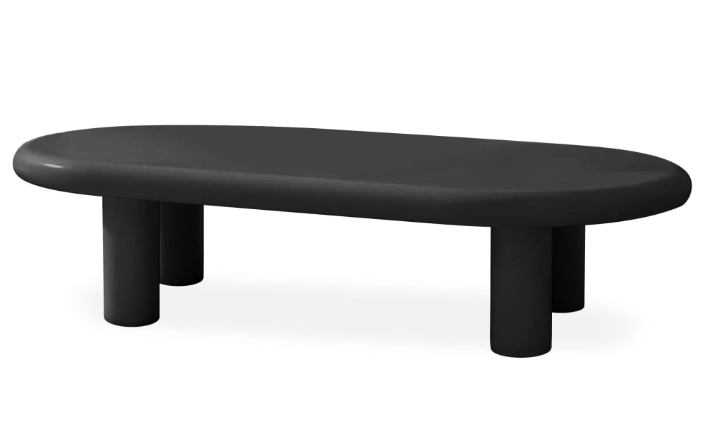 Table basse arrondie 160cm avec pieds colonnes noir