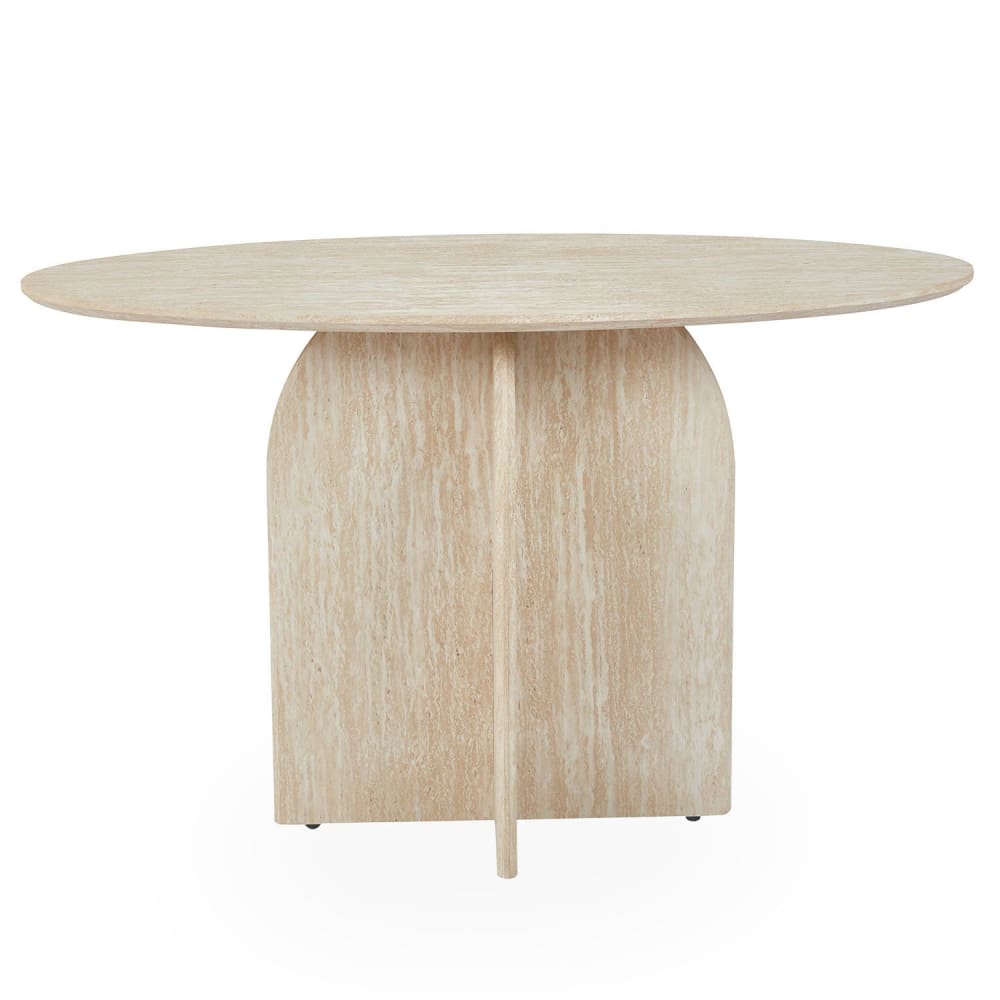 Console moderne ovale 120cm effet travertin beige