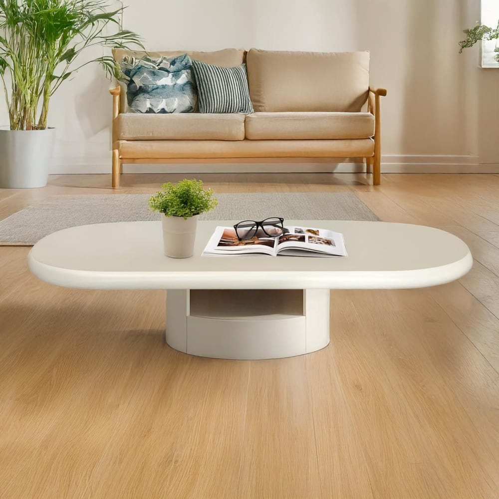 Table basse ovale avec tiroirs 60x120cm crème