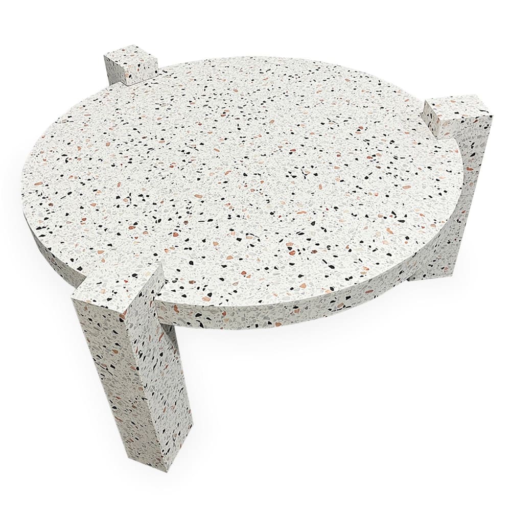 Table basse ronde moderne titouan 84cm effet terrazzo