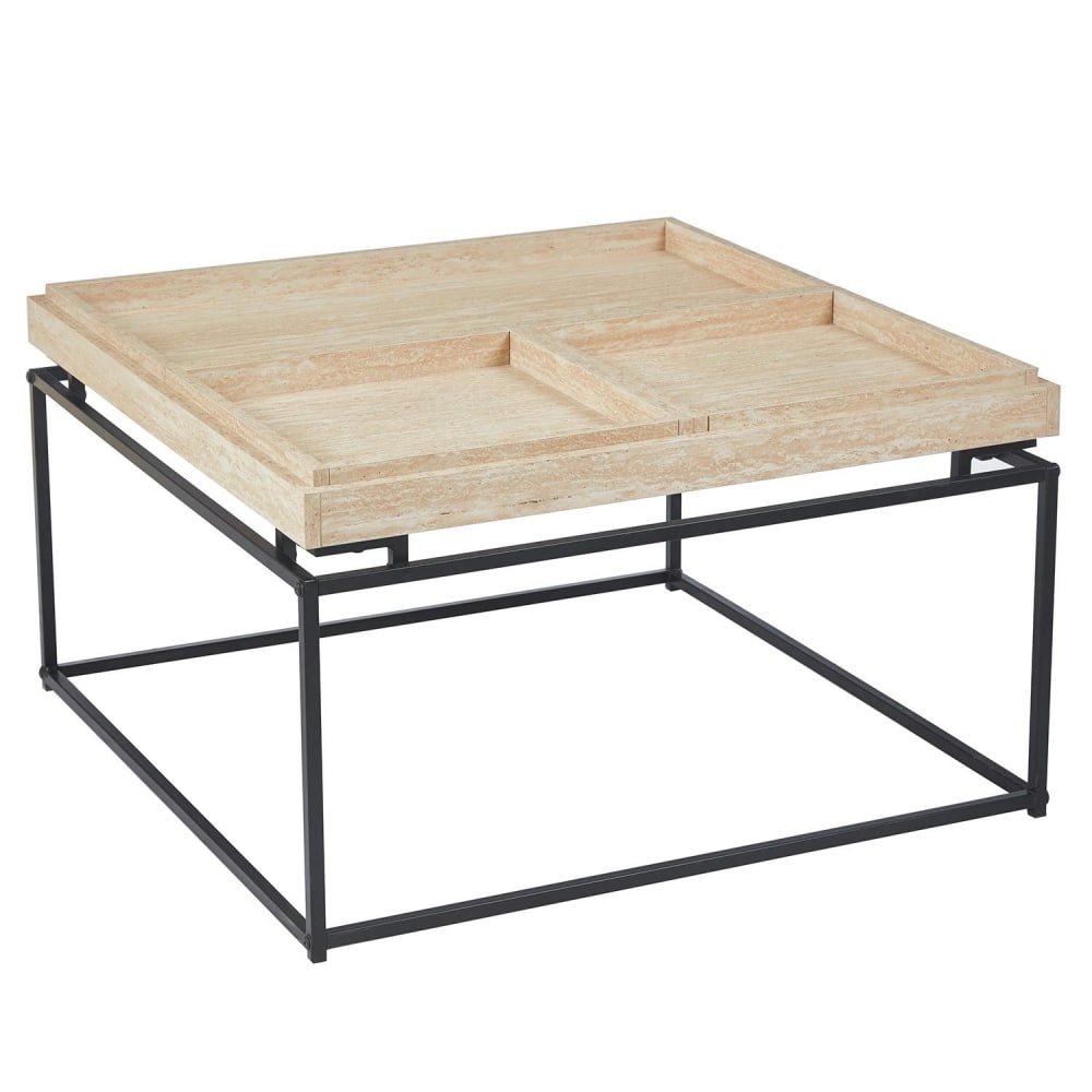 Table basse carrée avec plateau compartimenté réversible 80x80cm effet