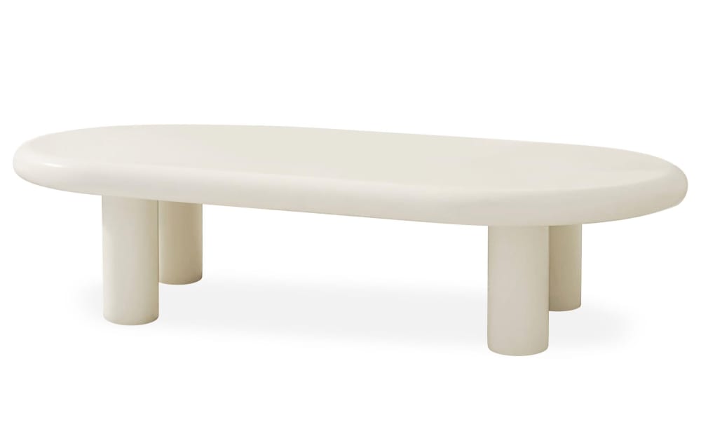 Table basse arrondie 160cm avec pieds colonnes crème