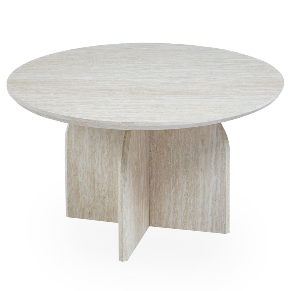 Table basse ronde élégante 80cm effet travertin beige