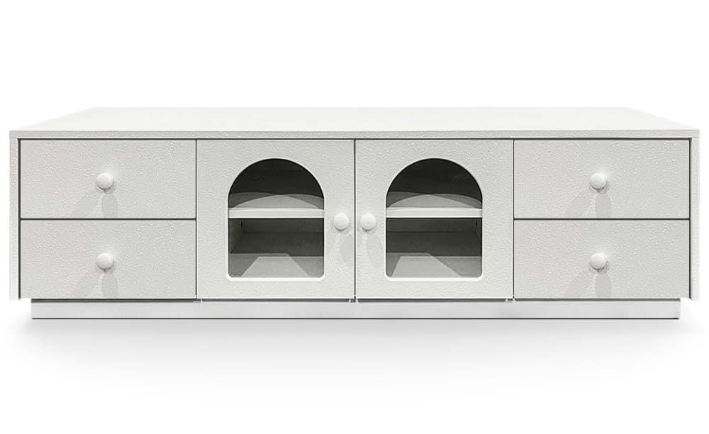 Meuble tv 140cm avec portes et tiroirs style naturel chic volos blanc