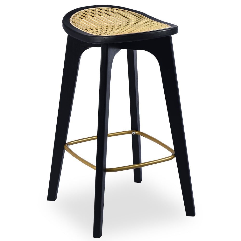 Tabouret de bar en cannage et bambou noir