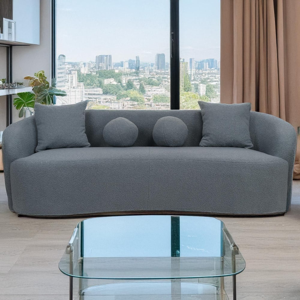 Canapé 4 places au design élégant et incurvé xl tissu bouclette gris