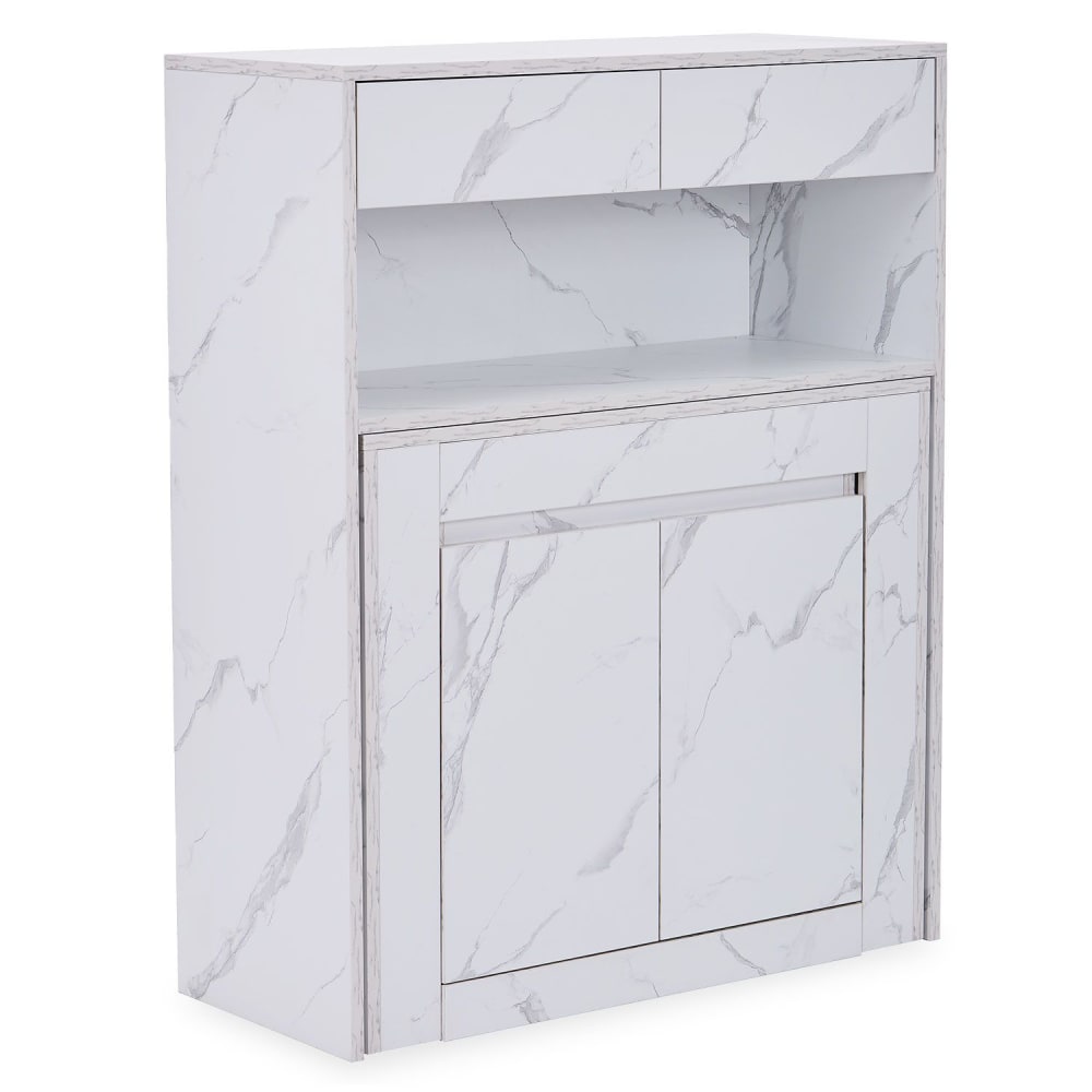 Console extensible avec rangement fontano effet marbre blanc