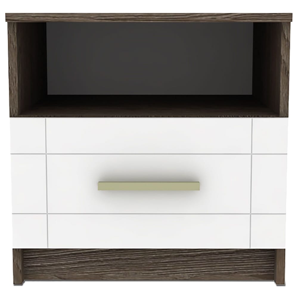 Table de chevet 1 tiroir chêne foncé et blanc