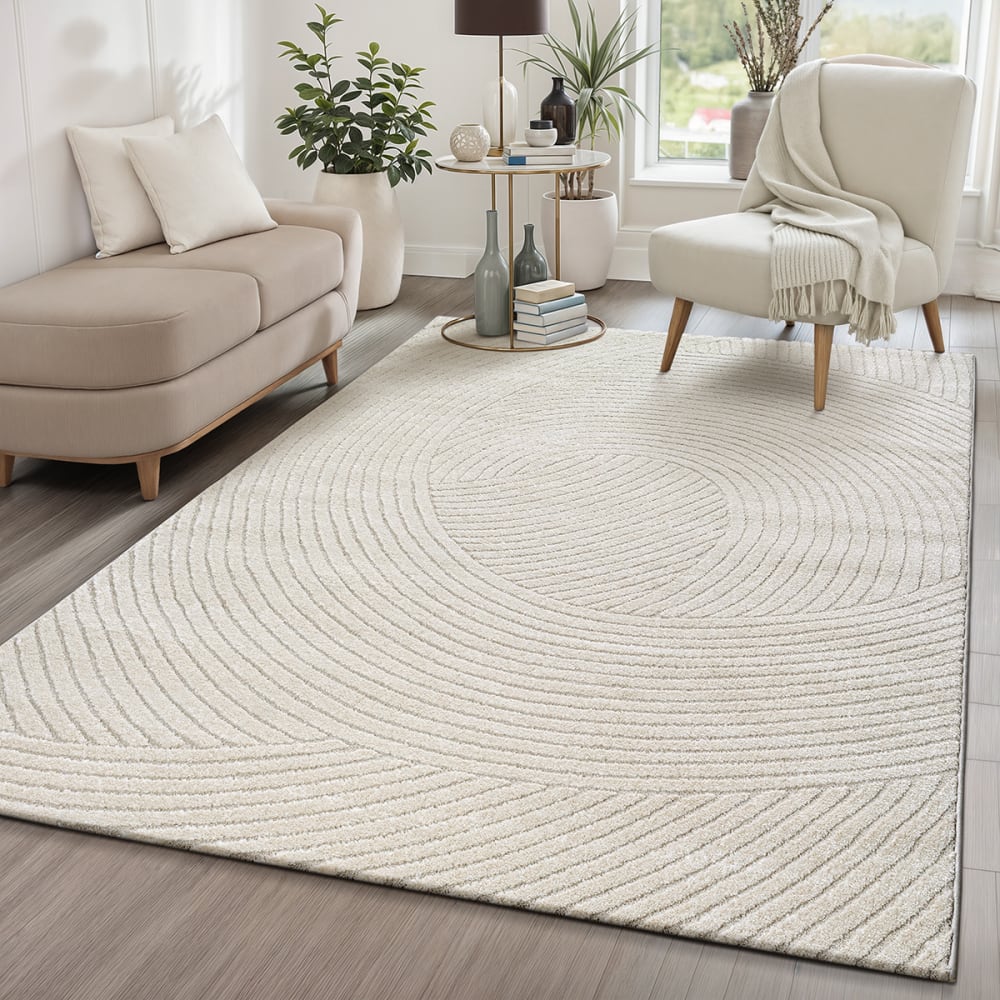 Tapis moderne motif cercle, Crème, 200 x 290 cm — vue 3