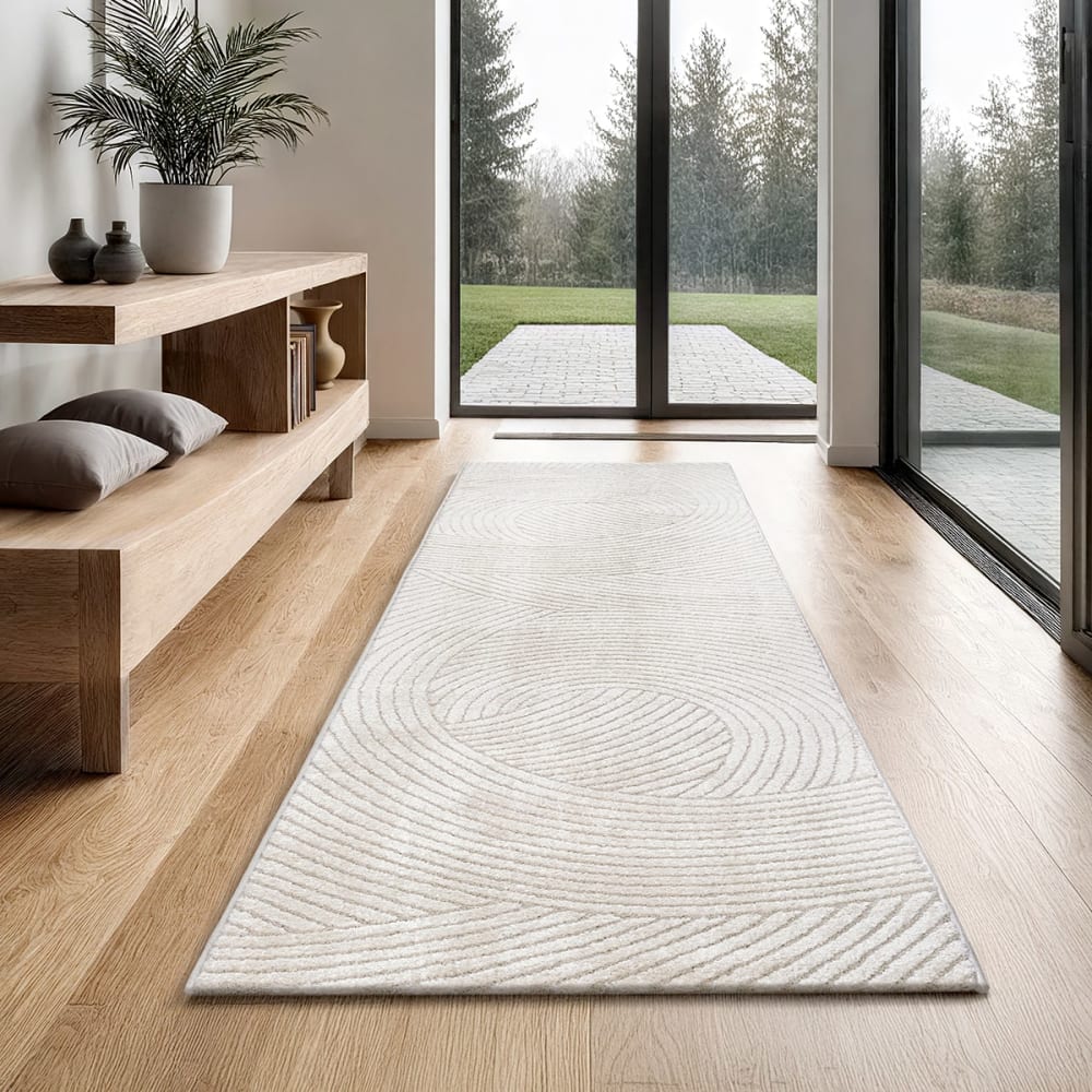 Tapis moderne motif cercle, Crème, 80 x 300 cm — vue 3