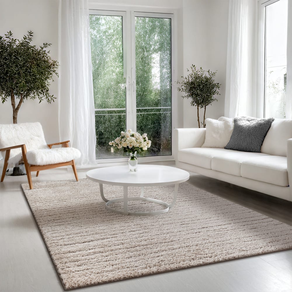 Tapis Bahar Shaggy poils longs salon moderne, Beige, 140 x 200 cm — vue 3