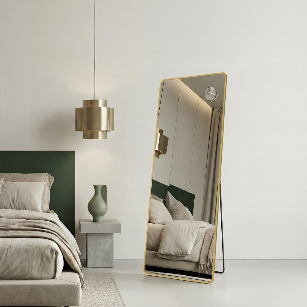 Miroir sur pied 160 x 50 cm miroir rectangulaire sur pied doré clair