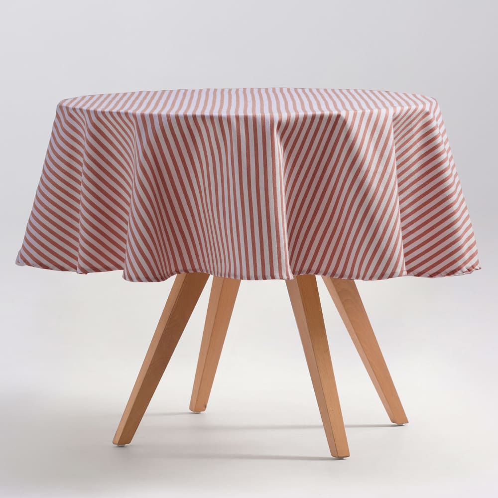 Nappe ronde rayures en coton anti-taches terracotta 155x155 cm
