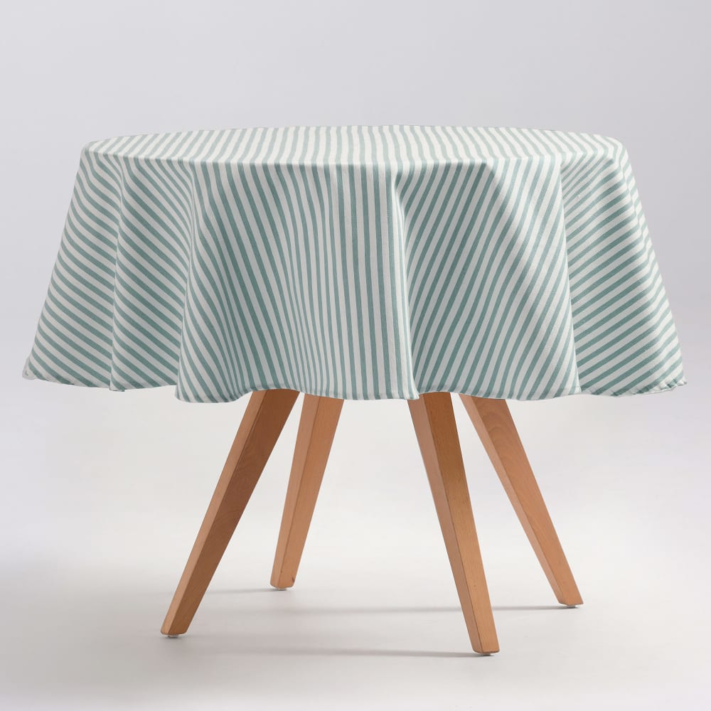 Nappe ronde rayures en coton anti-taches vert d'eau 155x155 cm