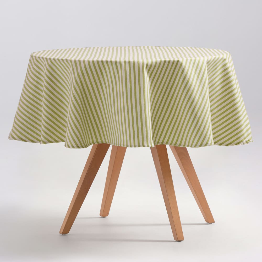 Nappe ronde rayures en coton anti-taches vert 155x155 cm