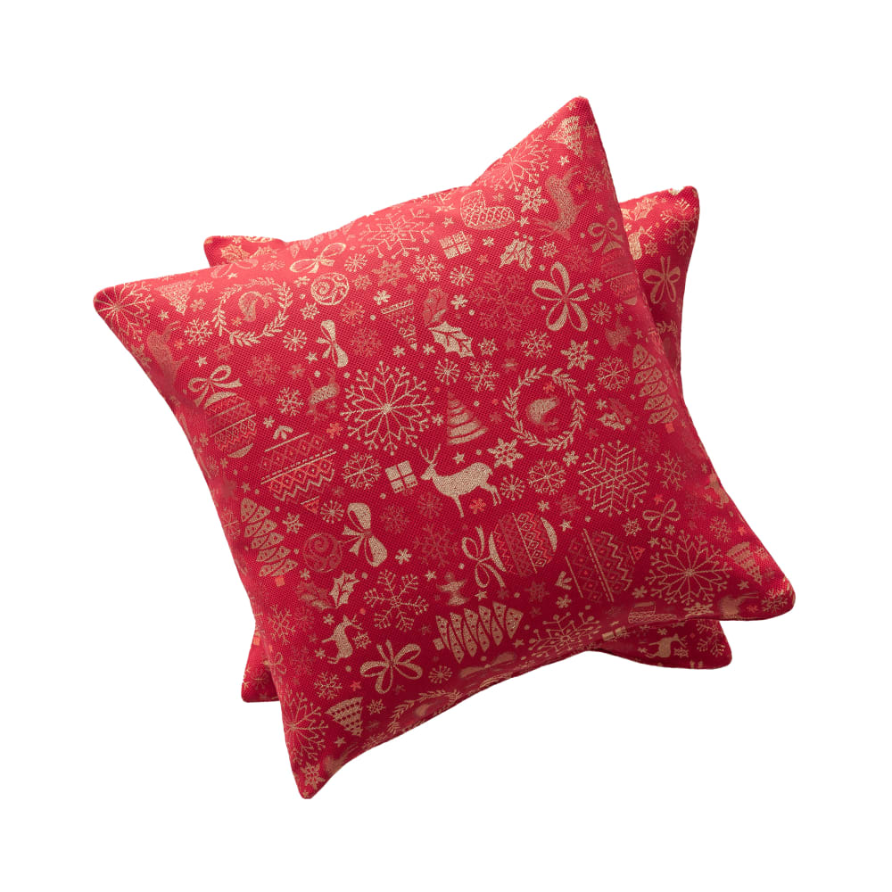 Lot de 2 housses de coussin de Noël en coton rouge 45x45 cm