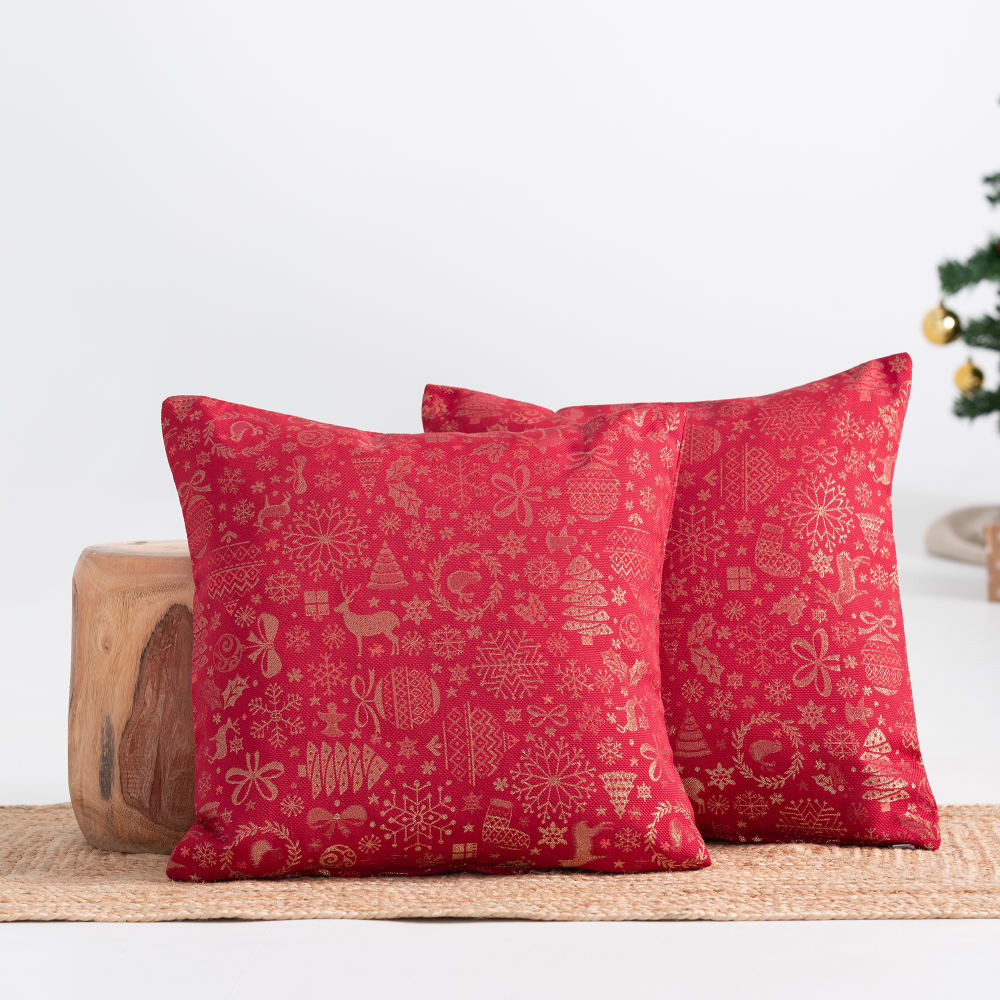 Lot de 2 housses de coussin de Noël en coton rouge 45x45 cm — vue 3