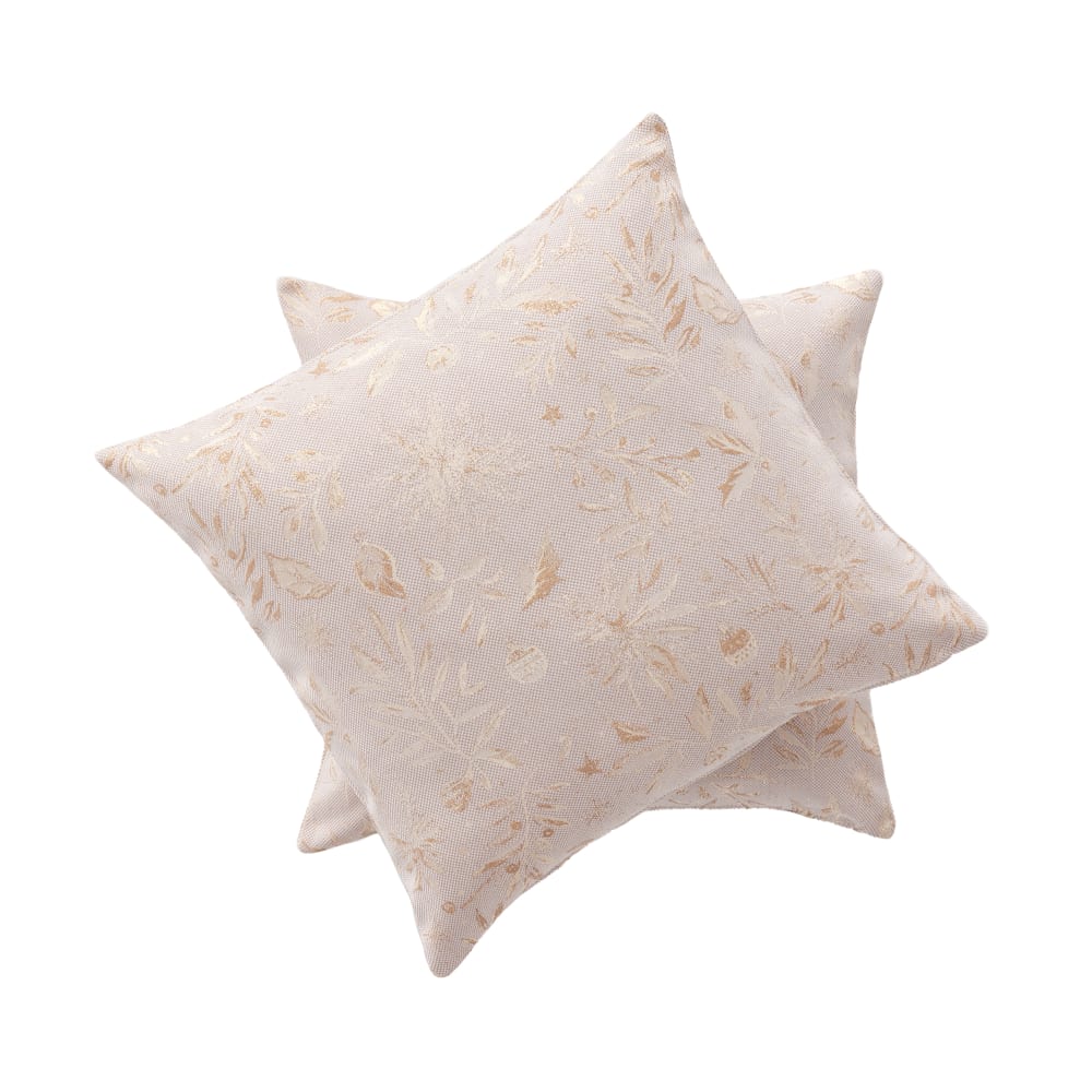 Lot de 2 housses de coussin de Noël en coton beige et or 45x45 cm