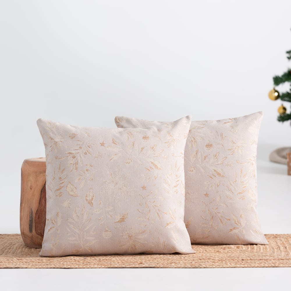 Lot de 2 housses de coussin de Noël en coton beige et or 45x45 cm — vue 3