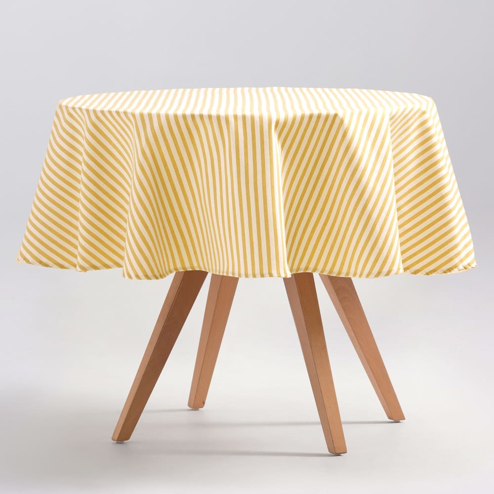 Nappe ronde rayures en coton anti-taches jaune 155x155 cm
